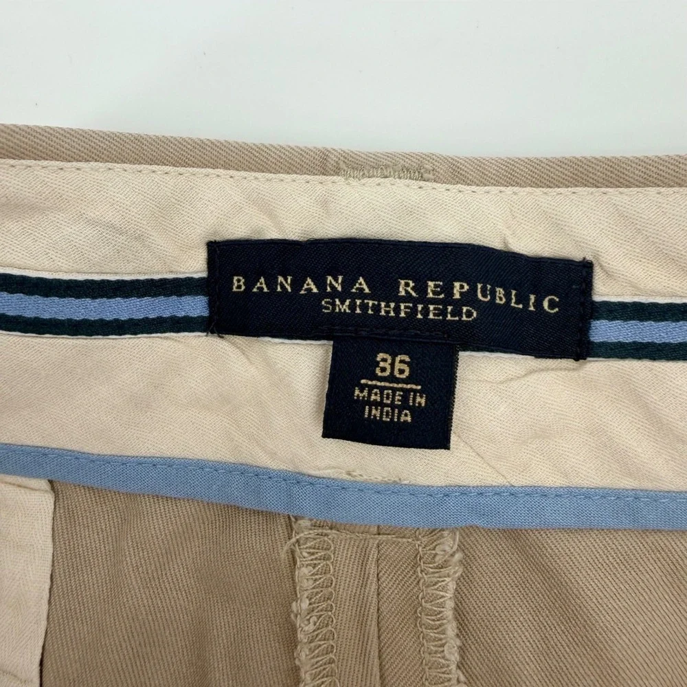 Banana Republic Smithfield Shorts 36 Khaki Cotton Pleated Chino Mens